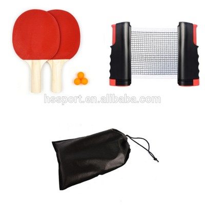 Cheap Ping Pong paddle Set with retractable table tennis net +2 rackets + 3 Balls,customization Table Tennis Racket suit